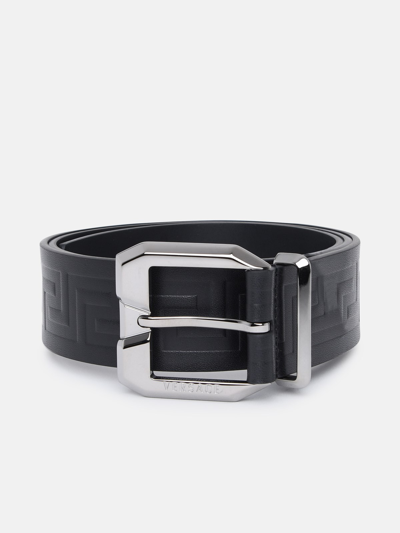 Shop Versace Black Leather Greca Belt
