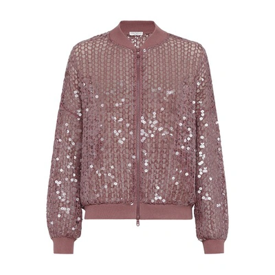 Shop Brunello Cucinelli Dazzling Embroidery Bomber In Pink