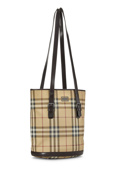 Pre-owned Burberry Beige Check Coated Canvas Bucket Bag Small