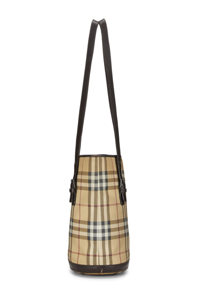 Pre-owned Burberry Beige Check Coated Canvas Bucket Bag Small