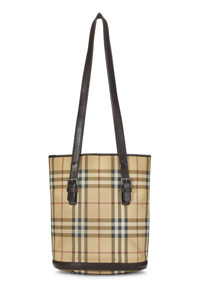 Pre-owned Burberry Beige Check Coated Canvas Bucket Bag Small