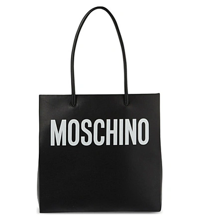 Shop Moschino Leather Shopping Bag In Black