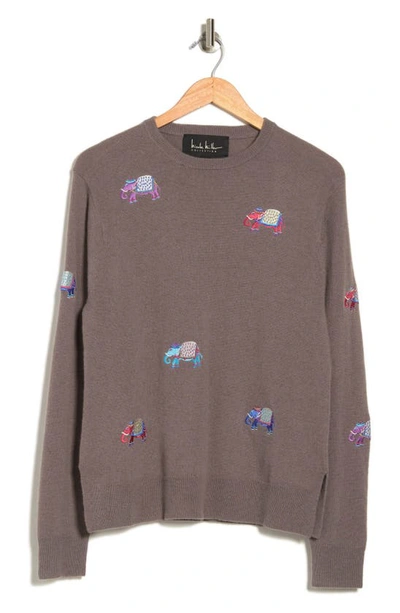Shop Nicole Miller Logo Embroidery Cashmere Sweater In Taupe