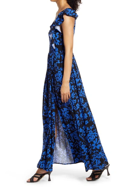 Shop French Connection Floral Drape Maxi Sundress In Black Ceramic Blue