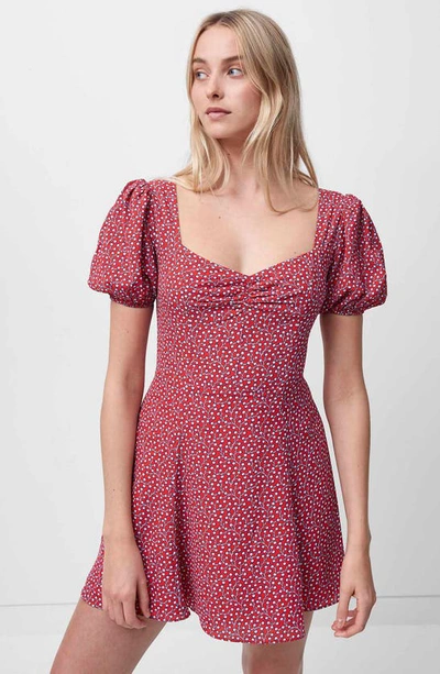 Shop French Connection Elao Floral Puff Sleeve Minidress In Fiery Red Multi