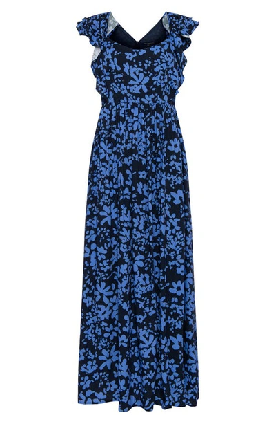 Shop French Connection Floral Drape Maxi Sundress In Black Ceramic Blue