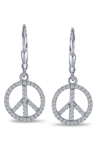 Bling Jewelry World Peace Cz Leverback Drop Earrings In Silver