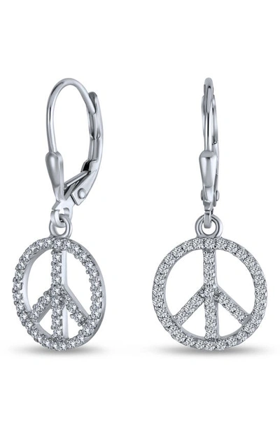 Bling Jewelry World Peace Cz Leverback Drop Earrings In Silver