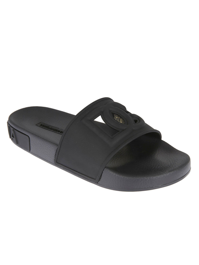 Shop Dolce & Gabbana Beach Wear Sliders In Black