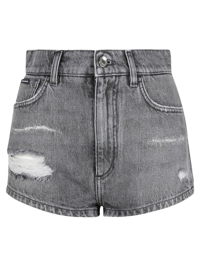 Shop Dolce & Gabbana Rip Detail Denim Shorts In Variante Abbinata