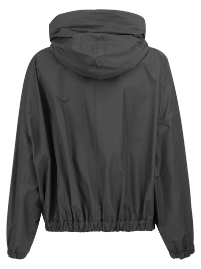 Shop Brunello Cucinelli Cotton Blend Bomber Jacket With Shiny Trim In Black