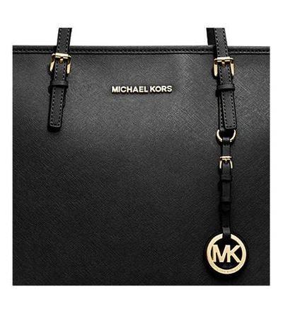 Shop Michael Michael Kors Jet Set Travel Medium Saffiano Leather Tote In Black