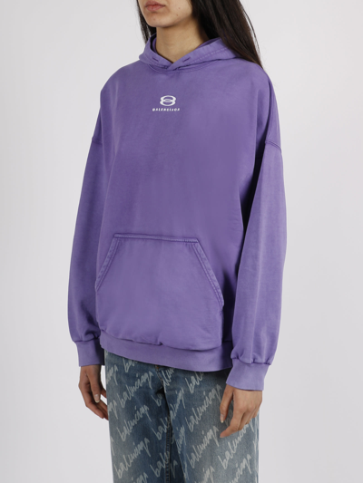 Shop Balenciaga Embroidery Logo Hoodie In Pink & Purple