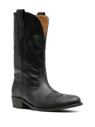 Shop Via Roma 15 Black Leather Western-style Boots In Nero