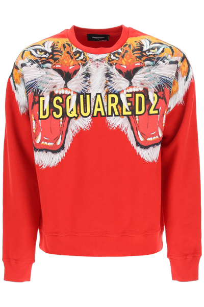 Shop Dsquared2 Double Tiger Print Sweatshirt In Red (red)