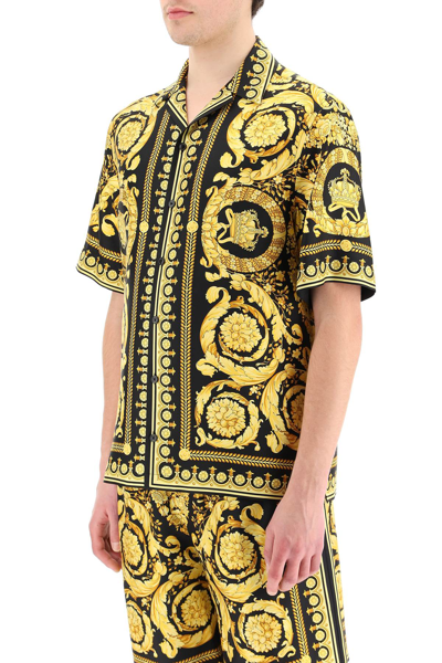 Shop Versace Barocco Print Silk Shirt In Nero Oro (black)