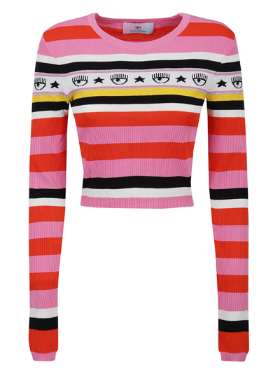 Shop Chiara Ferragni Striped Logomania Knitwear In Multicolor