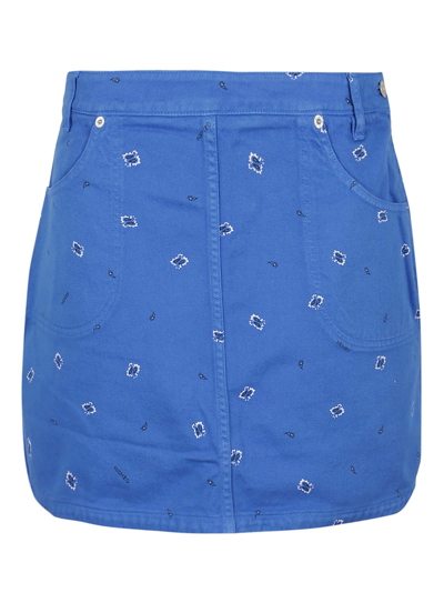 Shop Kenzo Printed Denim Mini Skirt In Royal Blue