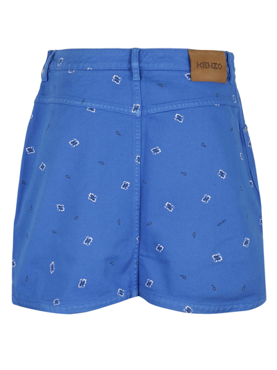 Shop Kenzo Printed Denim Mini Skirt In Royal Blue