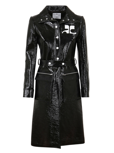 Courrèges Iconic Vinyl Coat In Black