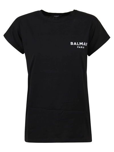 Shop Balmain Ss Flock Detail T-shirt - Loose Fit In Eab Noir Blanc