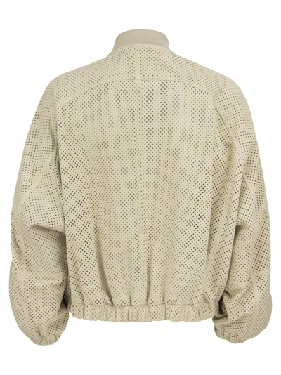 Shop Brunello Cucinelli Perforated Suede Jacket With Monile In Light Beige