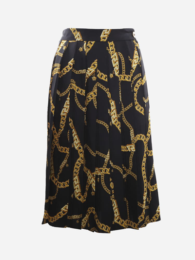 Shop Versace Flared Skirt With All-over Chain Print In Black, Gold