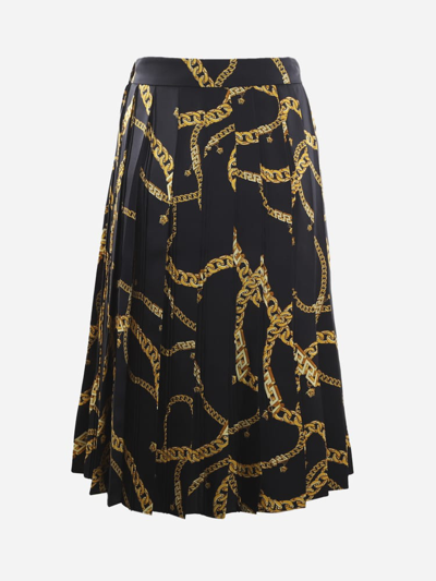 Shop Versace Flared Skirt With All-over Chain Print In Black, Gold