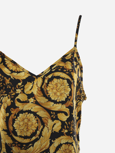 Shop Versace Underwear Dress In Silk With All-over Baroque Print In Gold, Black