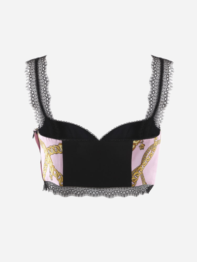 Shop Versace Chain Print Silk Bralette In Pink, Gold