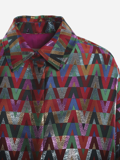 Shop Valentino Silk Blend Jacket With All-over Optical V Print In Multicolor