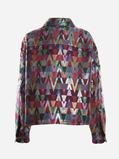 Shop Valentino Silk Blend Jacket With All-over Optical V Print In Multicolor