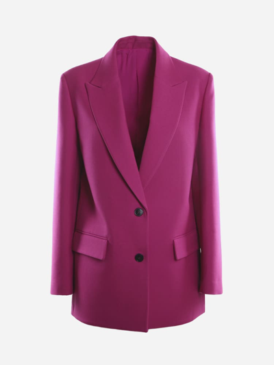 Shop Valentino Double Compact Drill Wool Single-breasted Blazer In Dark Pink