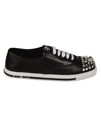 Shop Miu Miu Embellished Toe Sneakers In Black