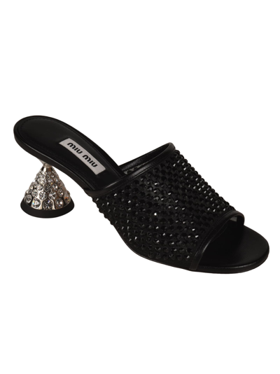 Shop Miu Miu Embellished Heel Sandals In Black