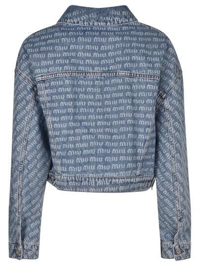 Shop Miu Miu All-over Logo Denim Jacket In Azure
