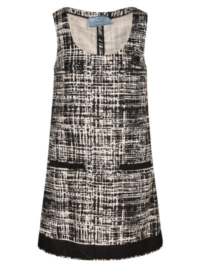 Shop Prada Sleeveless Tweed Short Dress In Ivory/black