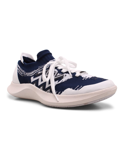 Shop Missoni Fabric Embroidered Sneakers In Blue & White