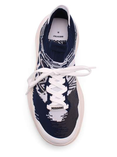 Shop Missoni Fabric Embroidered Sneakers In Blue & White