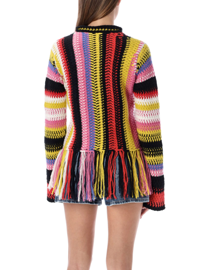 Shop Chloé Fringed Knit Sweater In Multicolor