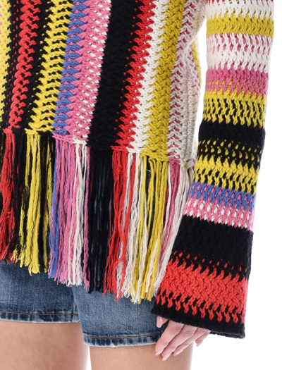 Shop Chloé Fringed Knit Sweater In Multicolor