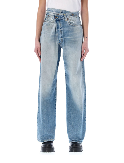Shop R13 Wide Leg Crossover Jeans In Irving Blue