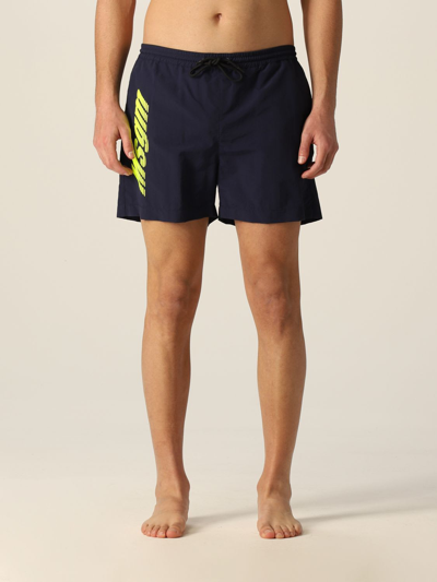 Shop Msgm Logo-print Swim Shorts In Blue
