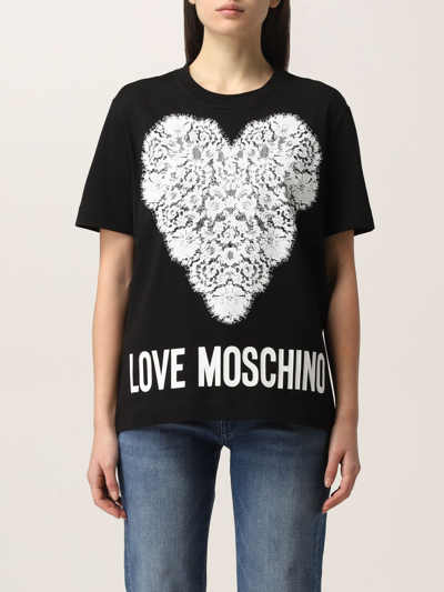 Shop Love Moschino Printed Cotton T-shirt In Black