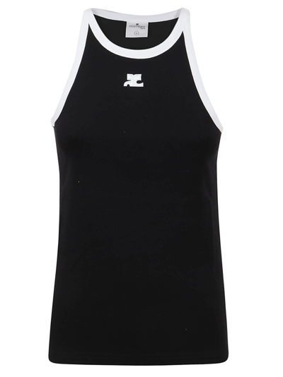 Shop Courrèges Coton Rib Contrasted Tank In Black