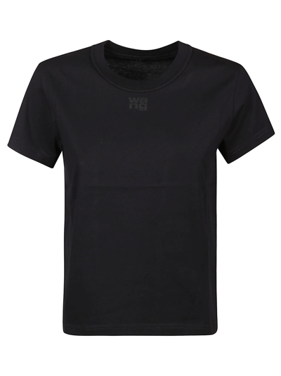 Shop Alexander Wang T Foundation Jsy Shrunk T-shirt W/puff Logo & Bound Neck In Black