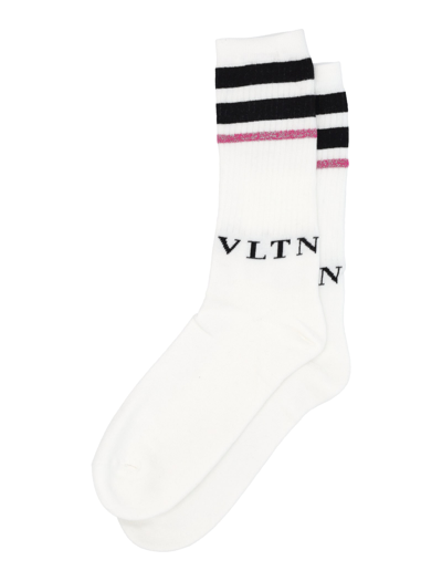 Shop Valentino Logo Glitter Socks In White Pink