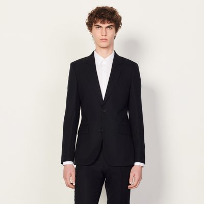 Sandro Legacy Wool Suit Jacket In Navy Blue