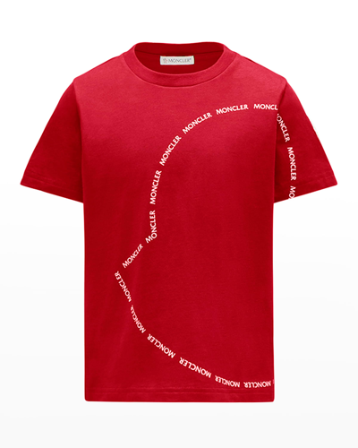 Shop Moncler Boy's Bell Logo Graphic T-shirt In Red