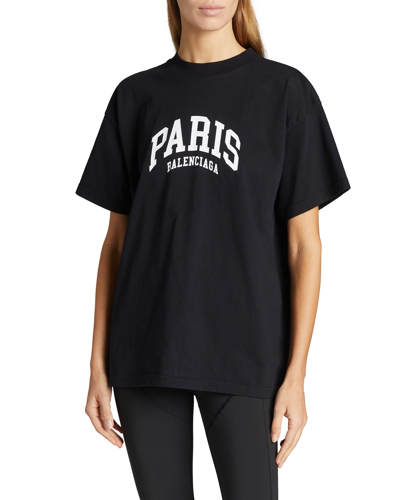 Shop Balenciaga Paris Logo Print T-shirt In Noirecru